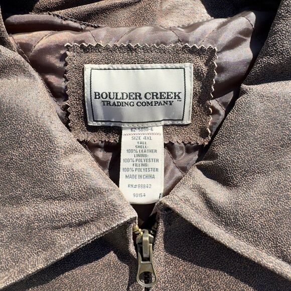 Boulder Creek Trading Company Leather Military Style Jacket Brown Men's 4XL - Picture 3 of 5